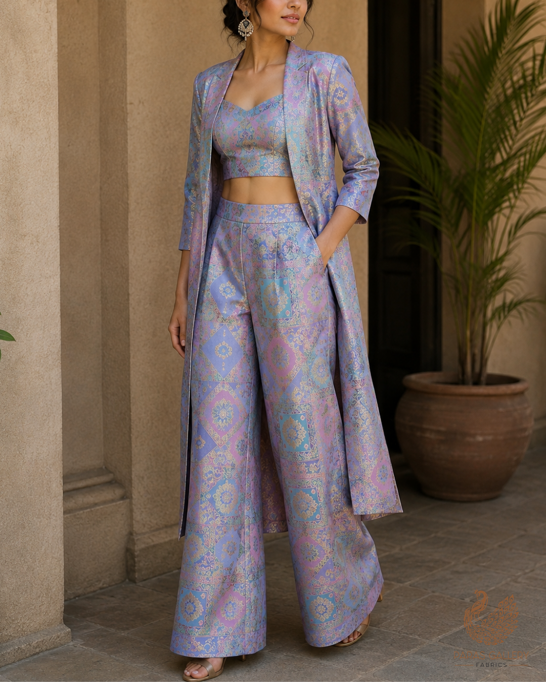 Mauve Banarasi Brocade Fabric With All Over Thread And Golden Zari Handloom 24284