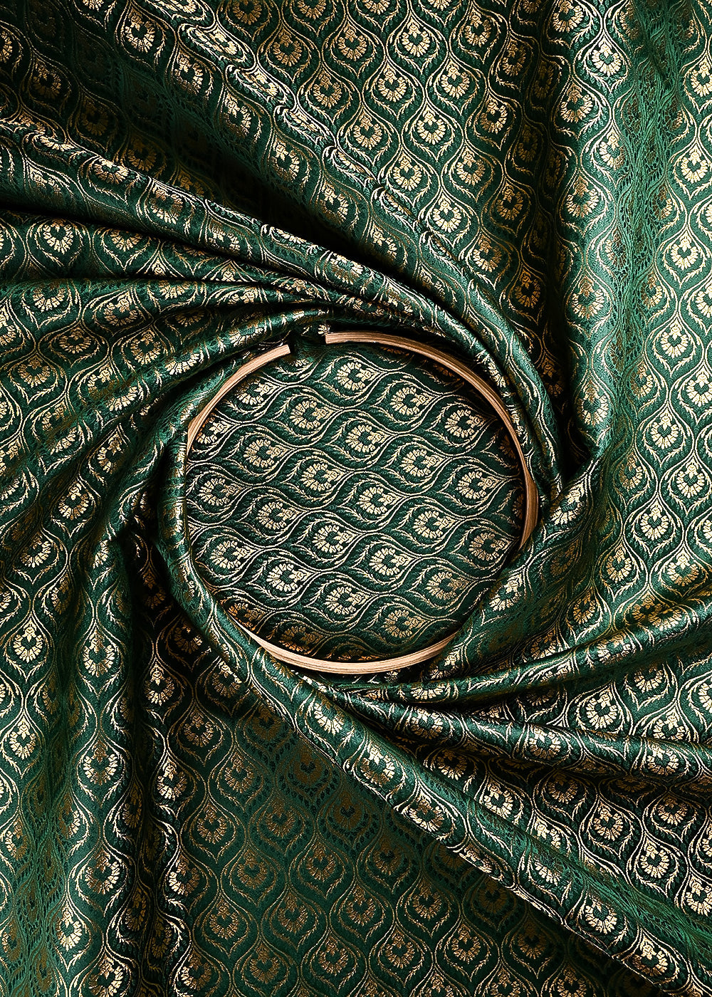 Bottle Green Banarasi Brocade Fabric With All Over Thread And Zari Handloom 24287