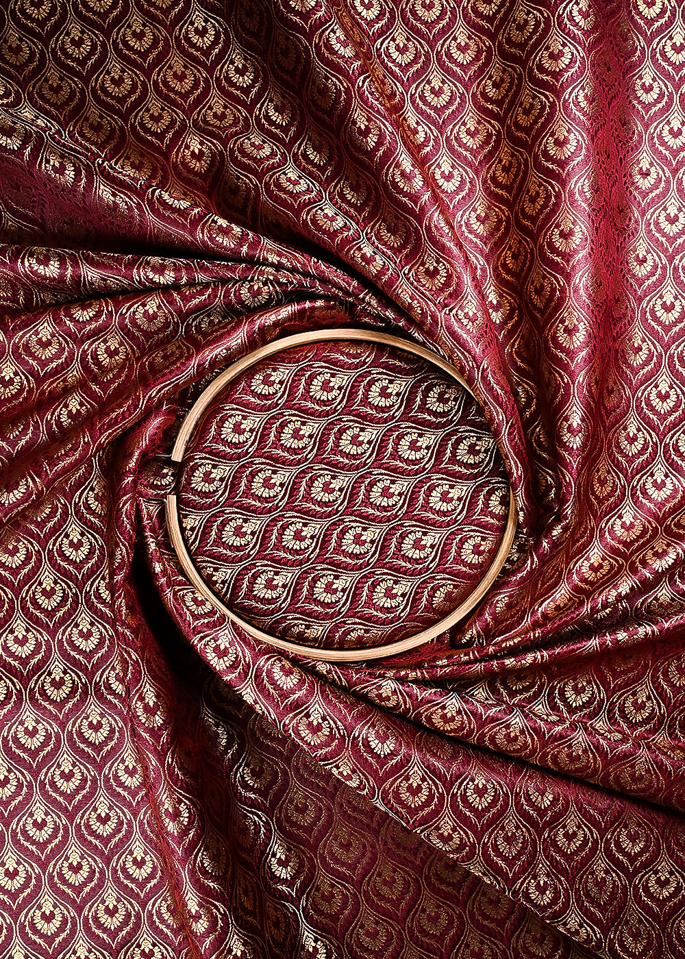 Maroon Banarasi Brocade Fabric With All Over Thread And Zari Handloom 24290