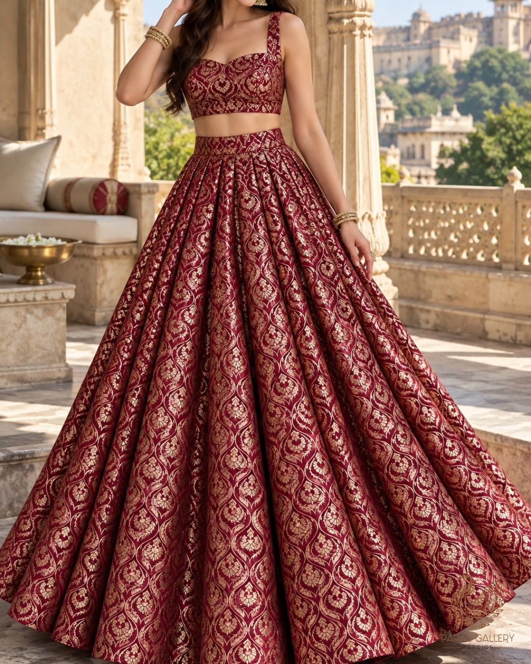 Maroon Banarasi Brocade Fabric With All Over Thread And Zari Handloom 24290