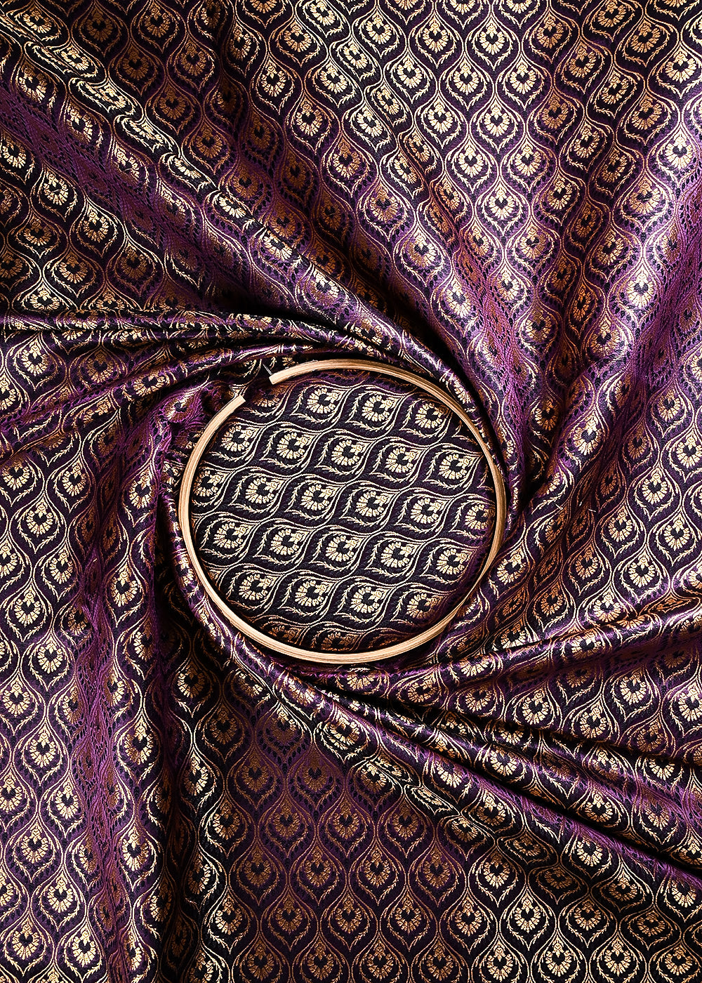 Purple Banarasi Brocade Fabric With All Over Thread And Zari Handloom 24291