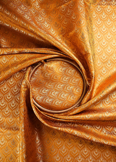 Mustard Banarasi Brocade Fabric With All Over Thread And Zari Handloom 24292