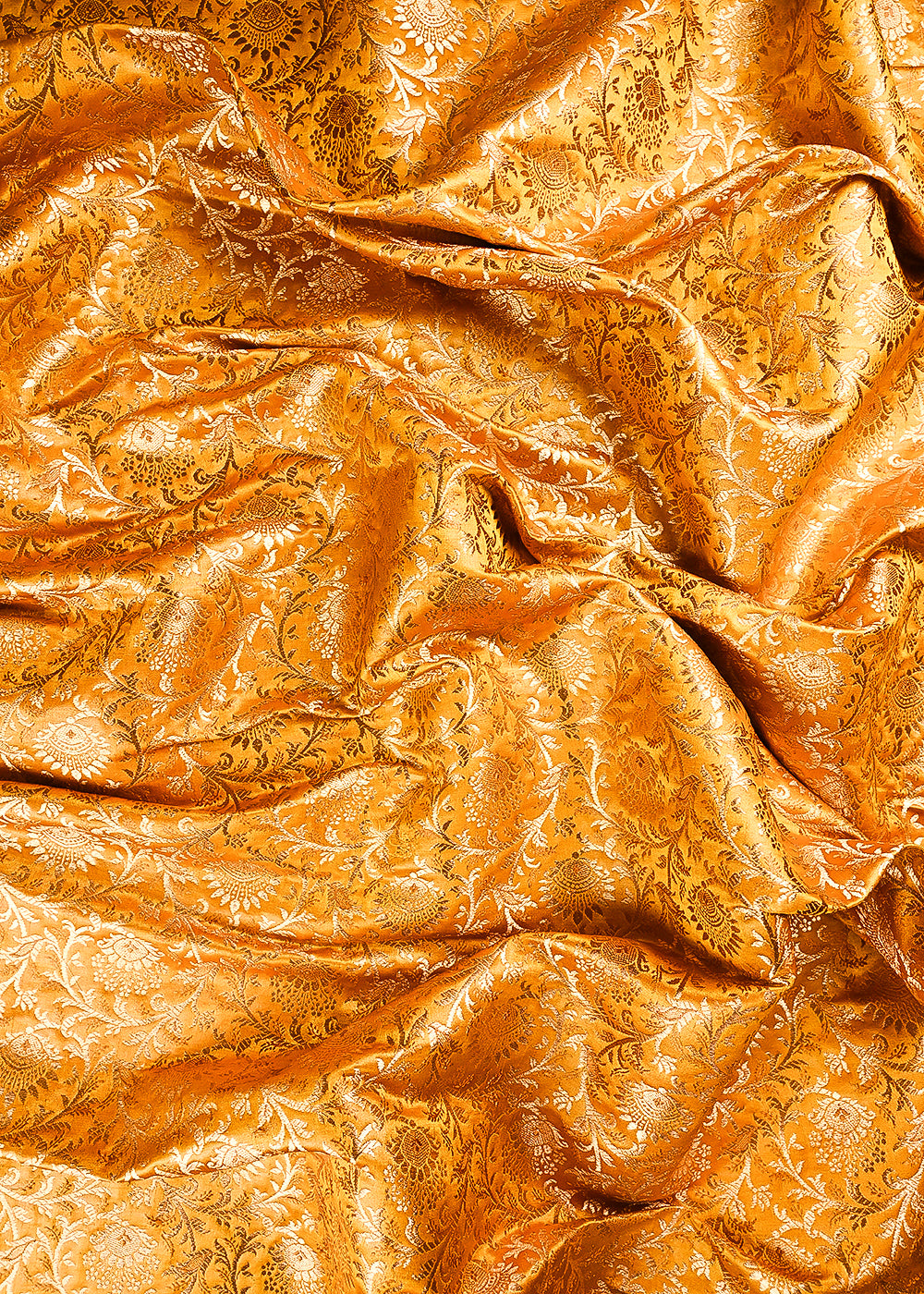 Mustard Banarasi Brocade Fabric With All Over Thread And Zari Handloom 24294