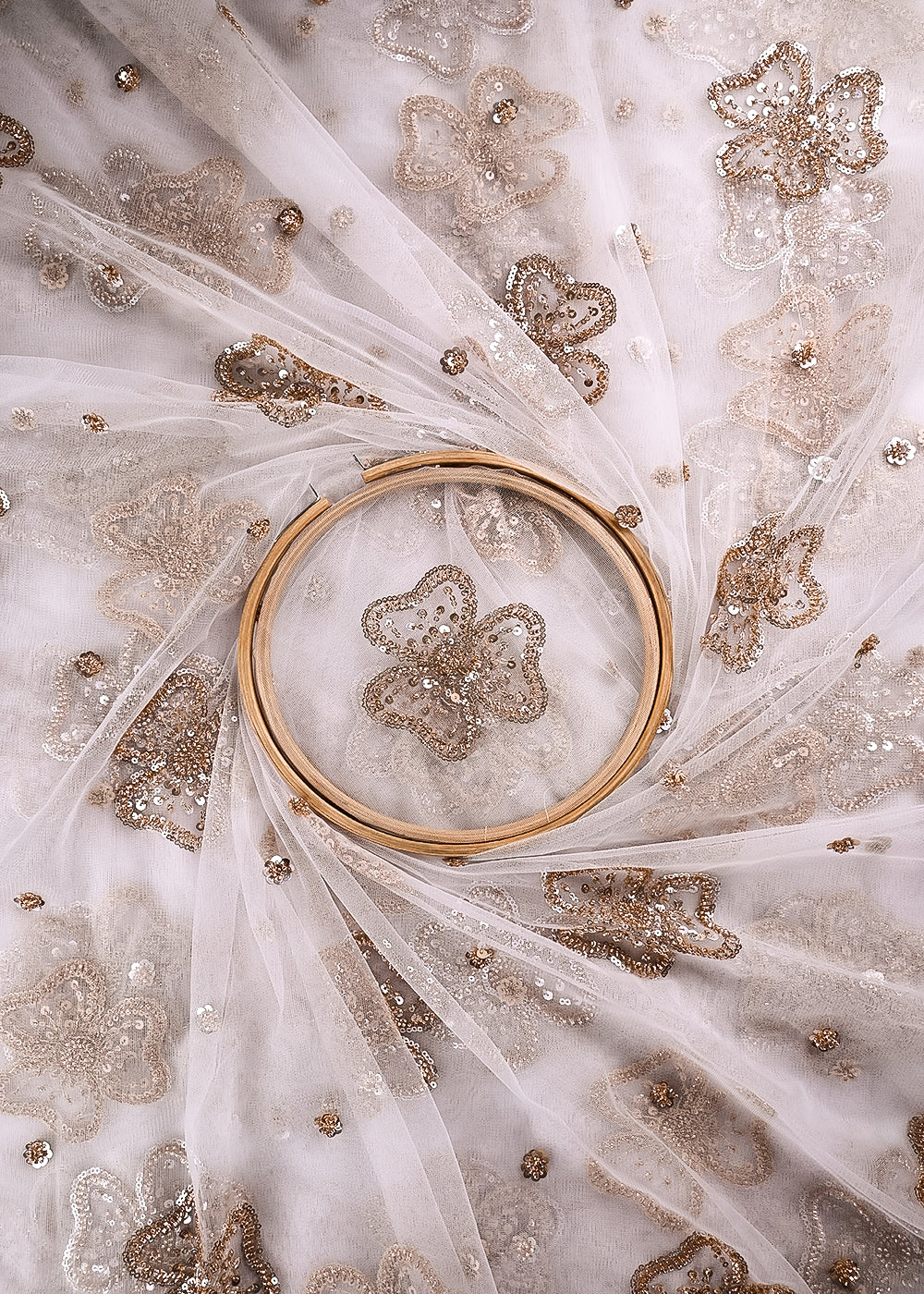 White Dyeable Net Fabric With All Over Zari, Sequins And Katdana Work 24301