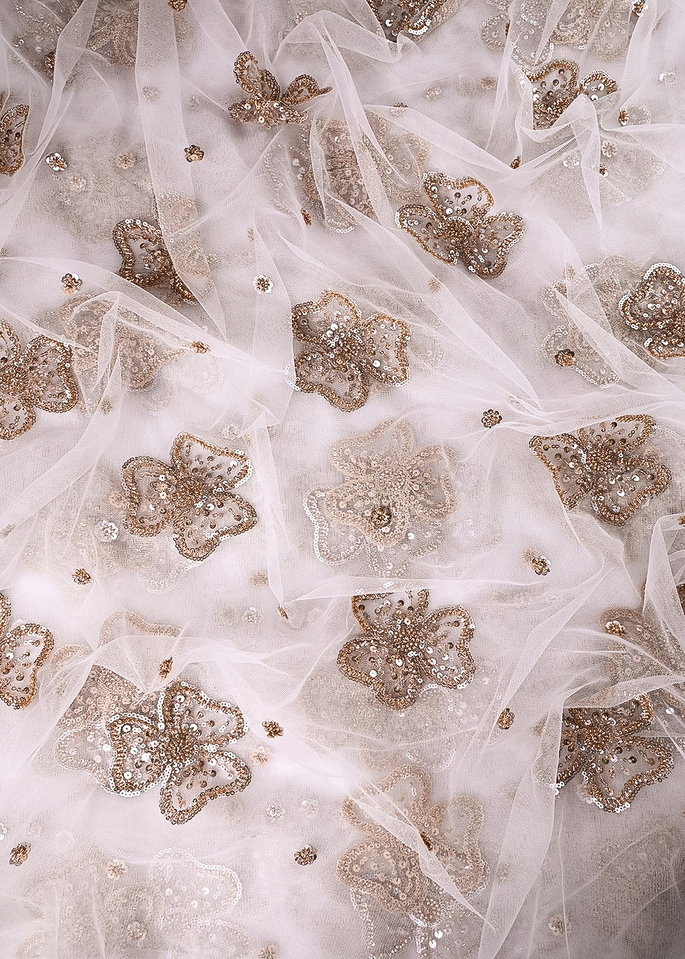 White Dyeable Net Fabric With All Over Zari, Sequins And Katdana Work 24301