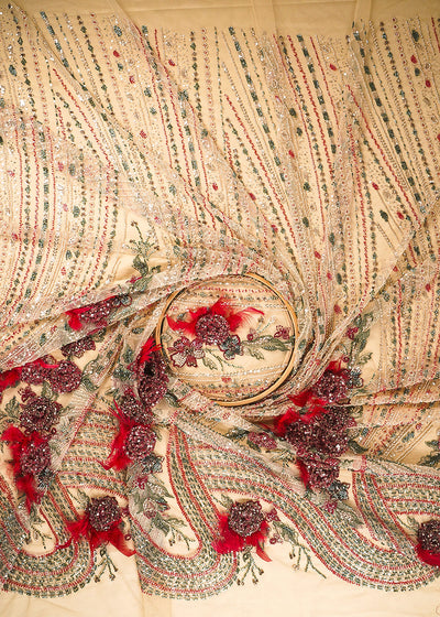 Chiku Imported Net Fabric With All Over Sequins, Katdana And 3D Work With One Side Border 24309