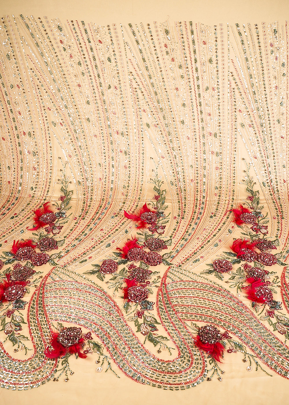Chiku Imported Net Fabric With All Over Sequins, Katdana And 3D Work With One Side Border 24309