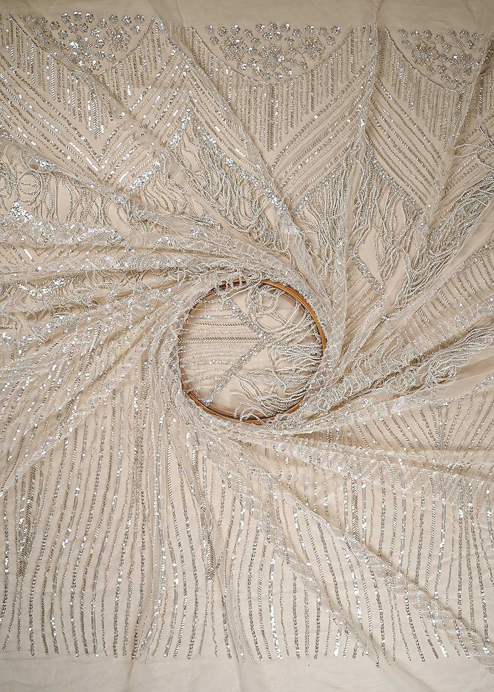Chiku Imported Net Fabric With All Over Sequins And Katdana Work With One Side Heavy Border 24313