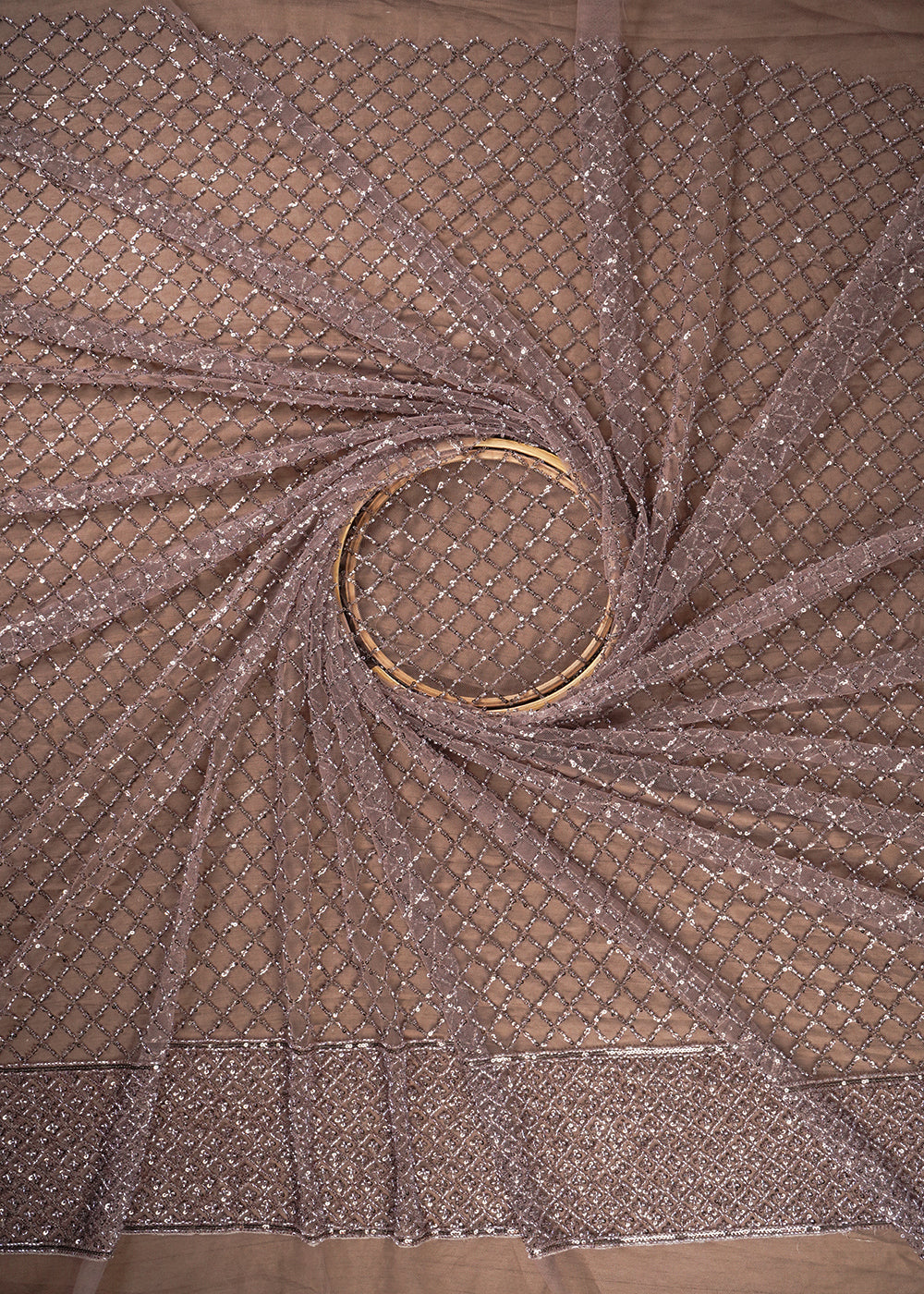 Mauve Imported Net Fabric With All Over Sequins And Katdana Work With One Side Border 24320
