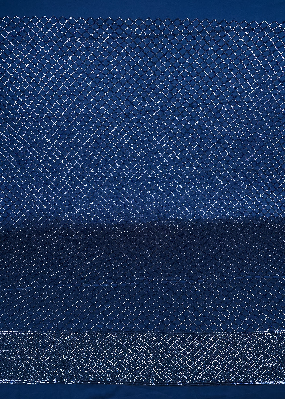 Navy Blue Imported Net Fabric With All Over Sequins And Katdana Work With One Side Border 24321