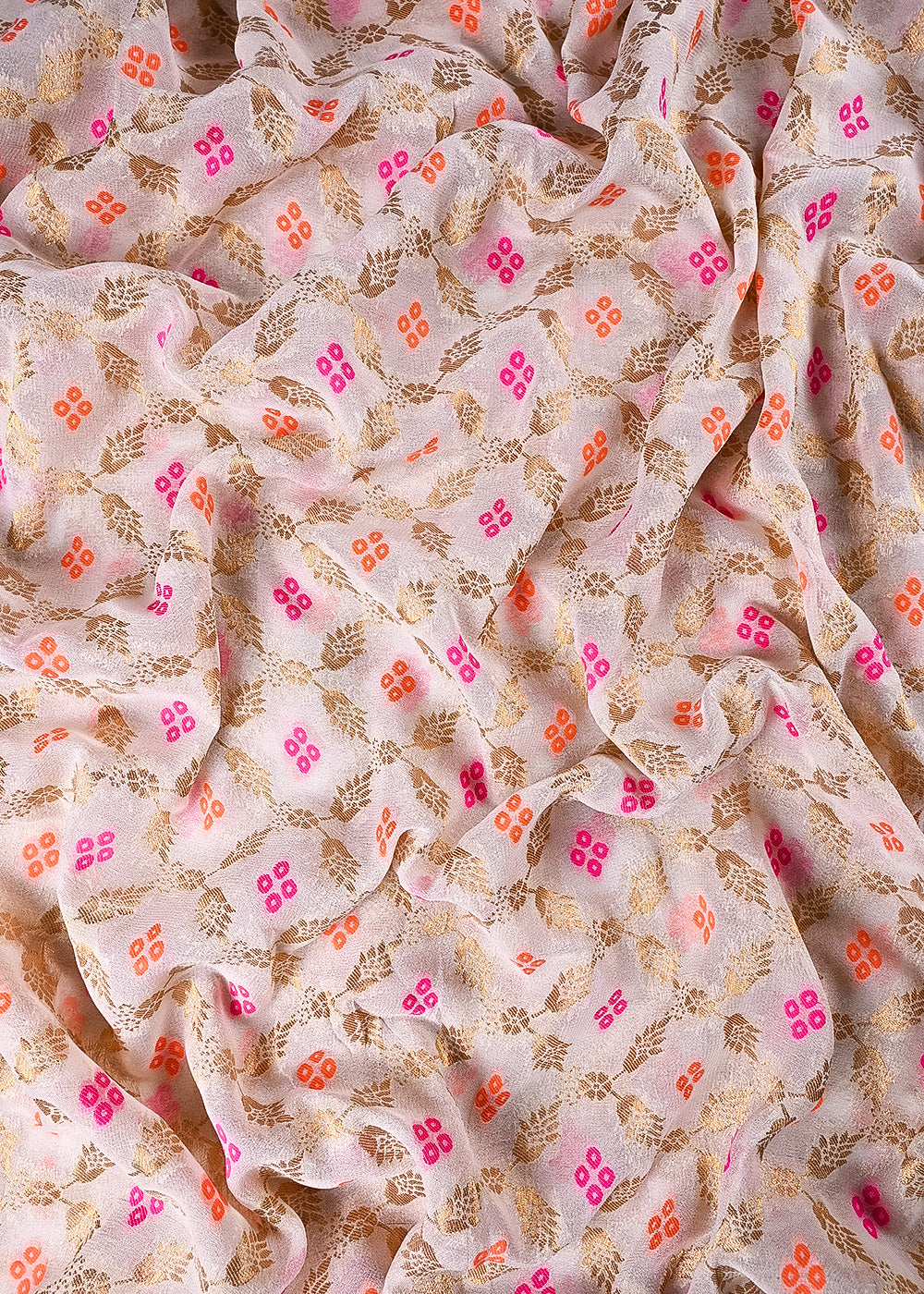 White Dyeable Georgette Fabric With All Over Thread And Zari Handloom 24412