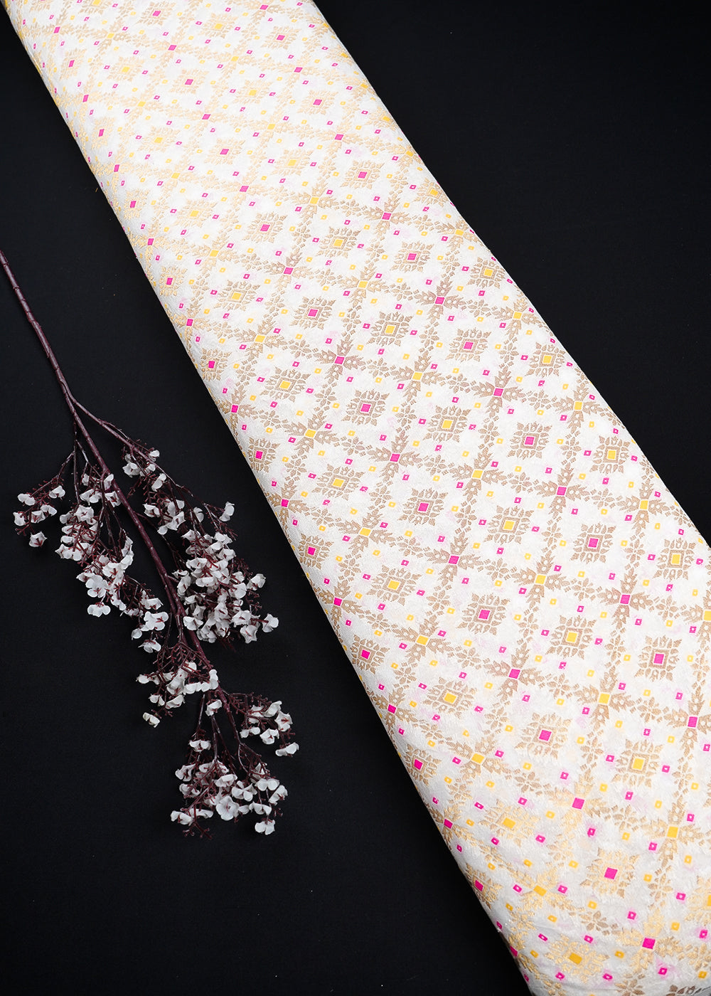 White Dyeable Georgette Fabric With All Over Thread And Zari Handloom 24414