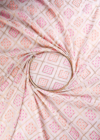 White Dyeable Georgette Fabric With All Over Thread And Zari Handloom 24415