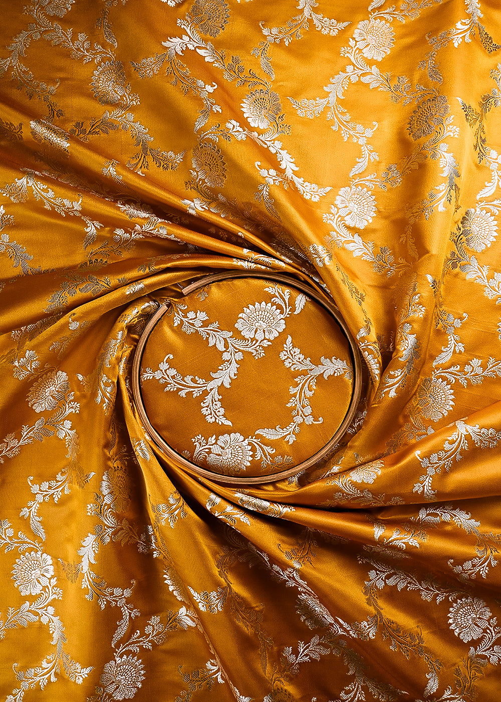 Mustard Banarasi Brocade Fabric With All Over Thread And Zari Handloom 24426