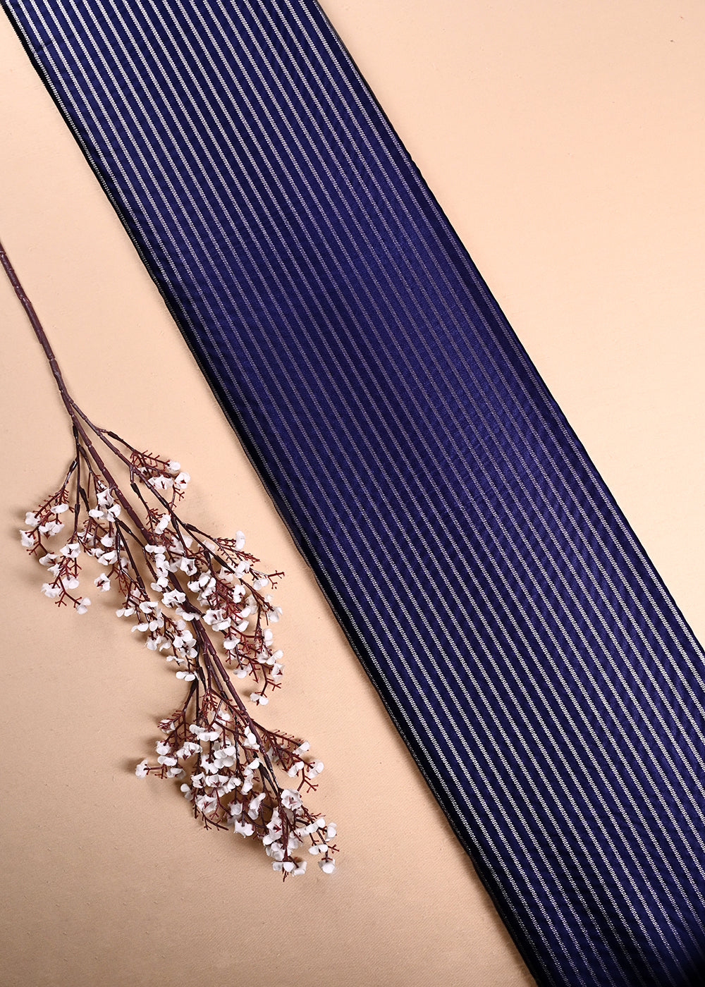 Navy Blue Banarasi Brocade Fabric With All Over Thread And Zari Handloom 24429