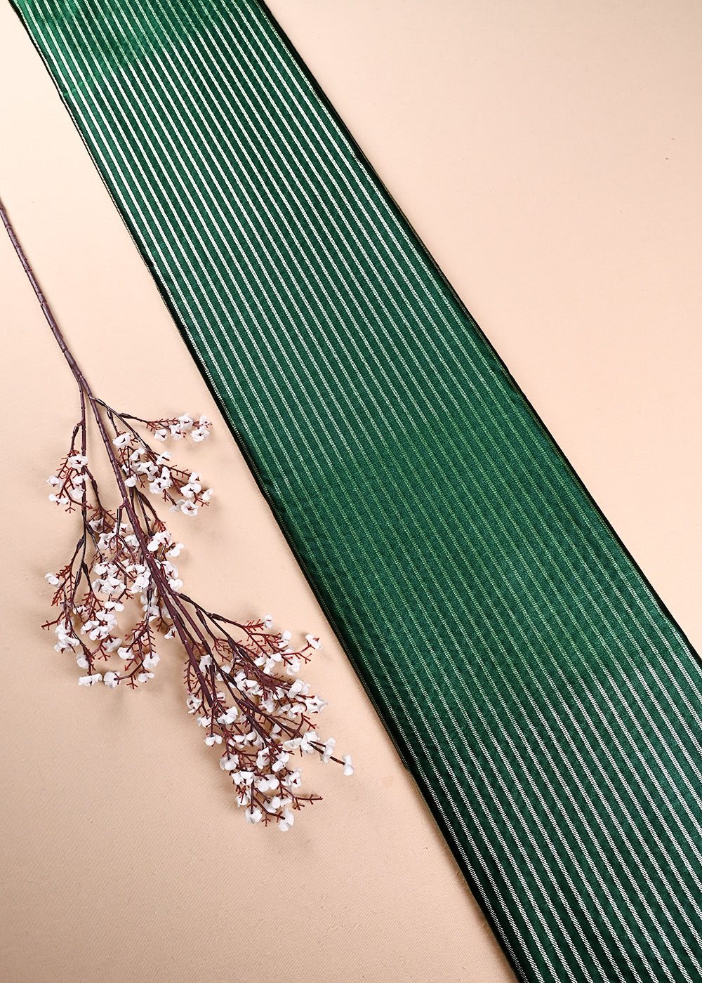 Bottle Green Banarasi Brocade Fabric With All Over Thread And Zari Handloom 24433