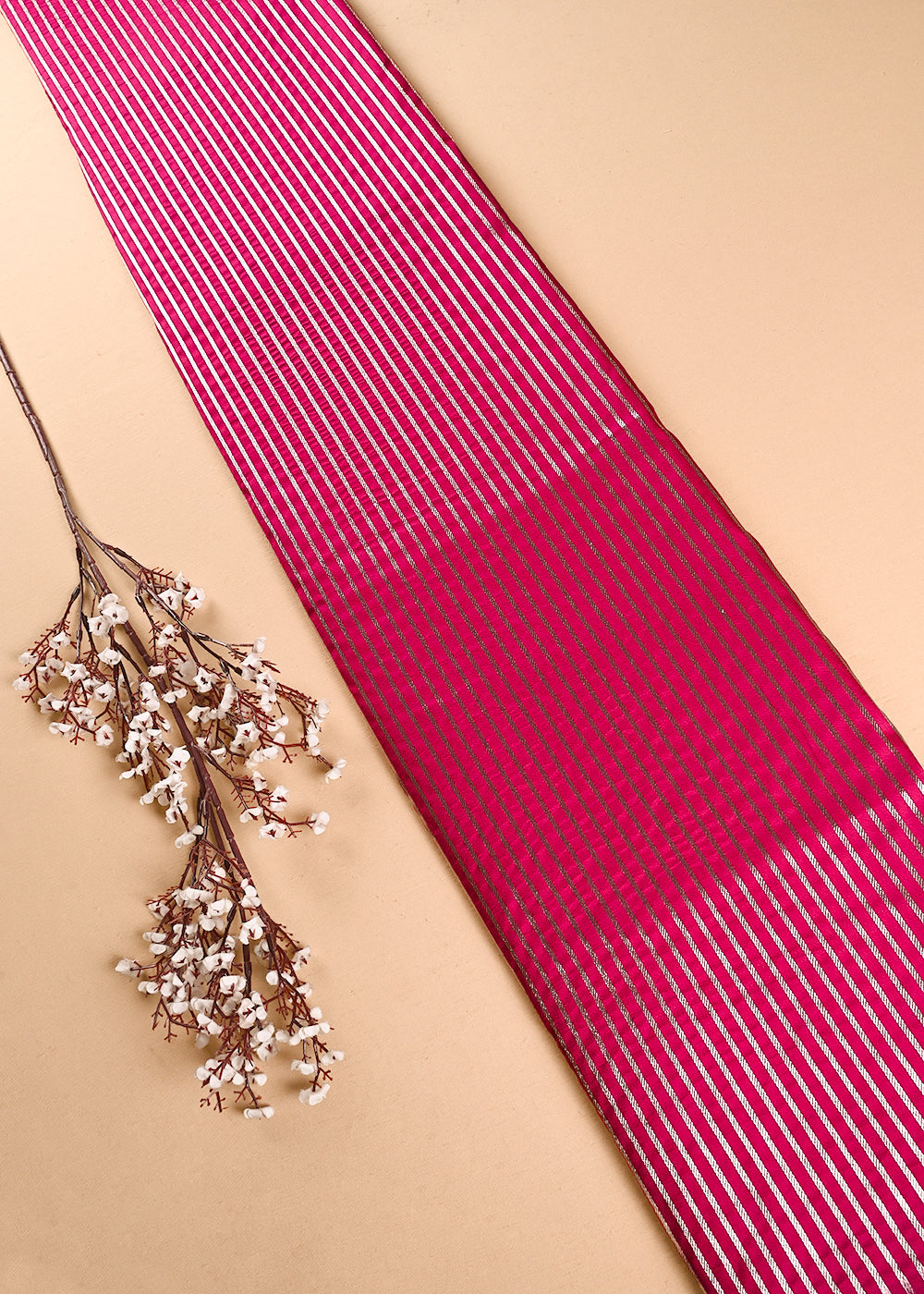 Pink Banarasi Brocade Fabric With All Over Thread And Zari Handloom 24434