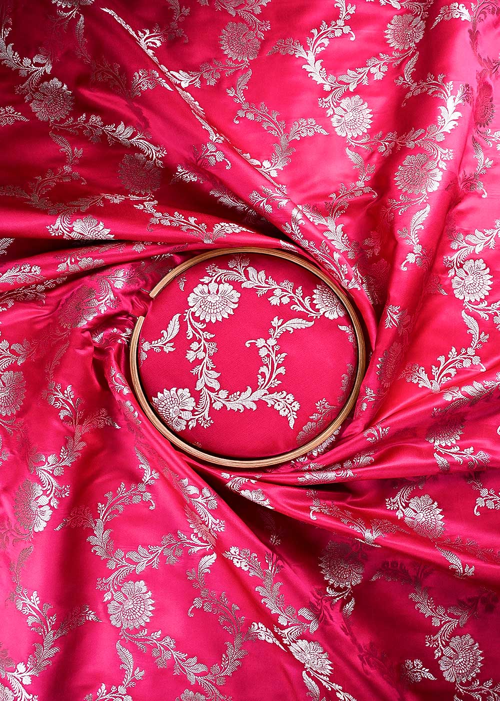 Pink Banarasi Brocade Fabric With All Over Thread And Zari Handloom 24435