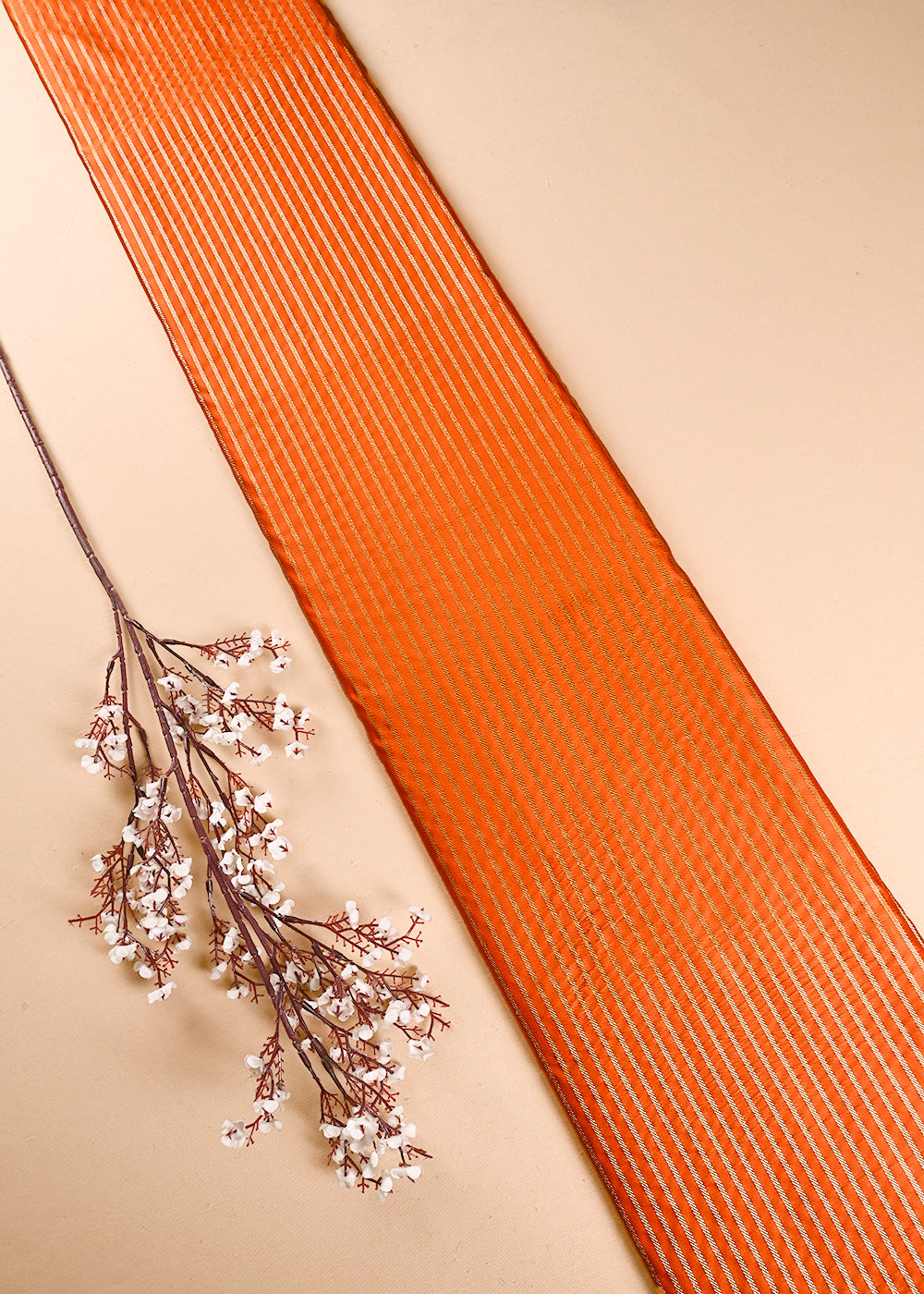 Orange Banarasi Brocade Fabric With All Over Thread And Zari Handloom 24436