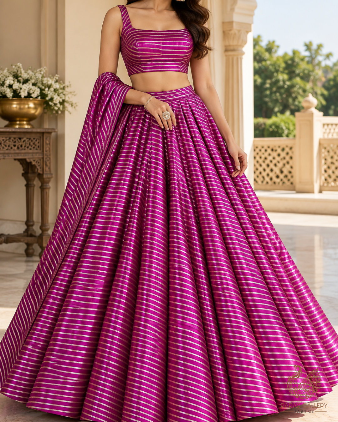 Purple Banarasi Brocade Fabric With All Over Thread And Zari Handloom 24438