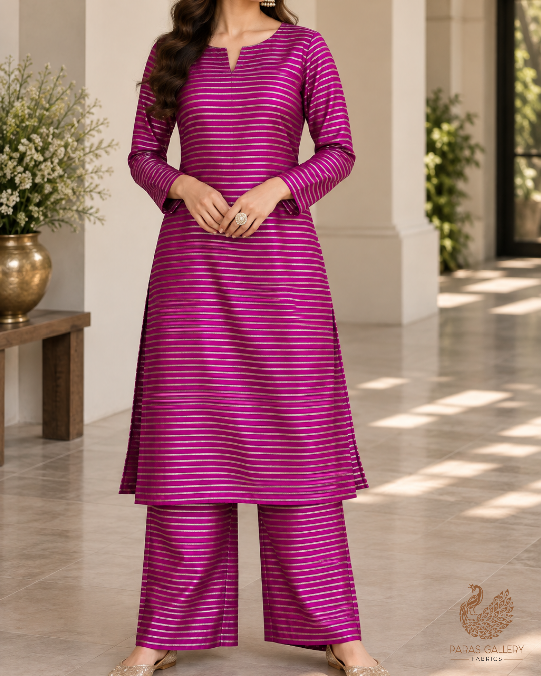 Purple Banarasi Brocade Fabric With All Over Thread And Zari Handloom 24438