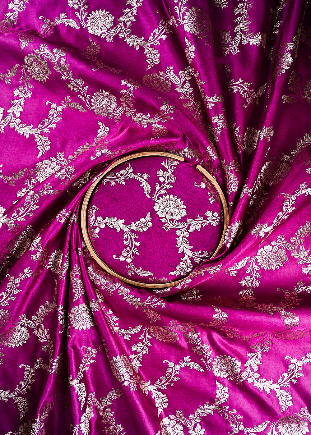 Purple Banarasi Brocade Fabric With All Over Thread And Zari Handloom 24439