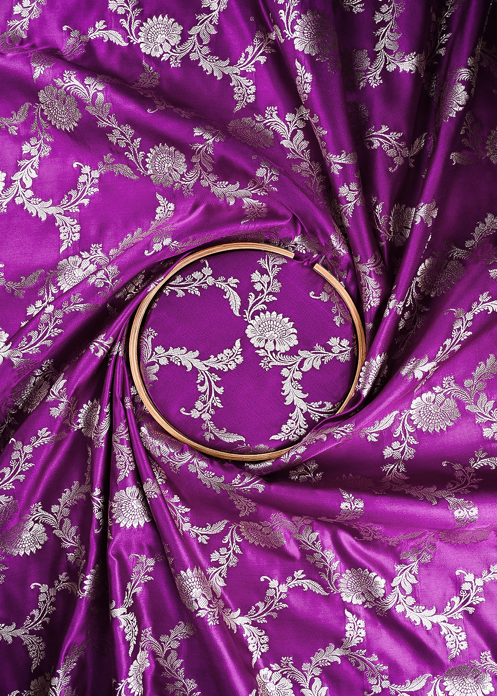 Purple Banarasi Brocade Fabric With All Over Thread And Zari Handloom 24439