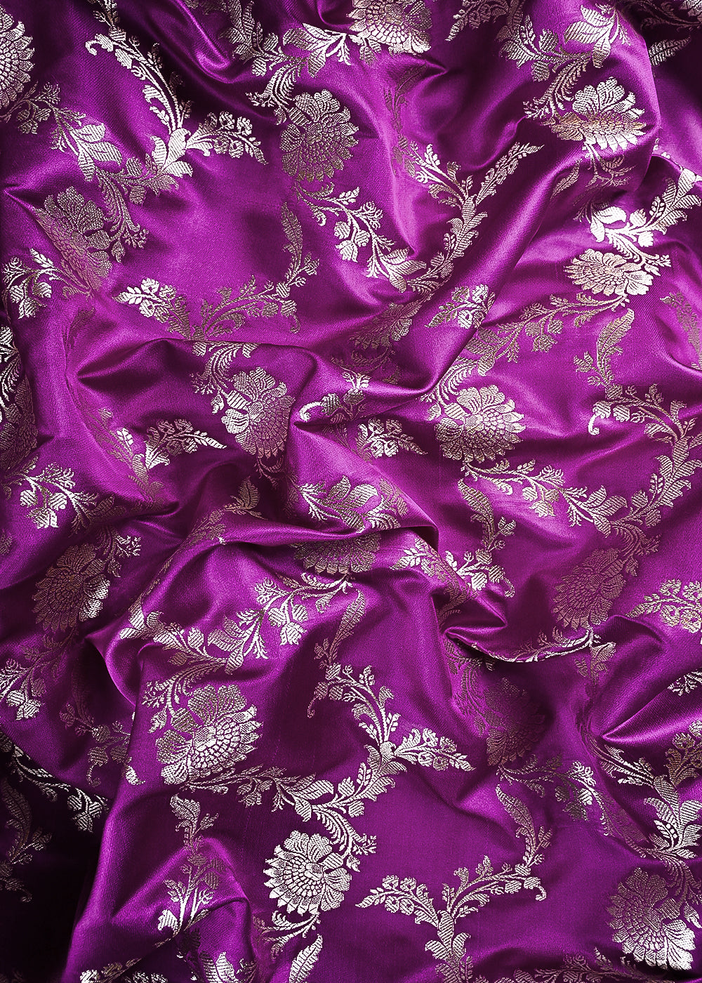 Purple Banarasi Brocade Fabric With All Over Thread And Zari Handloom 24439