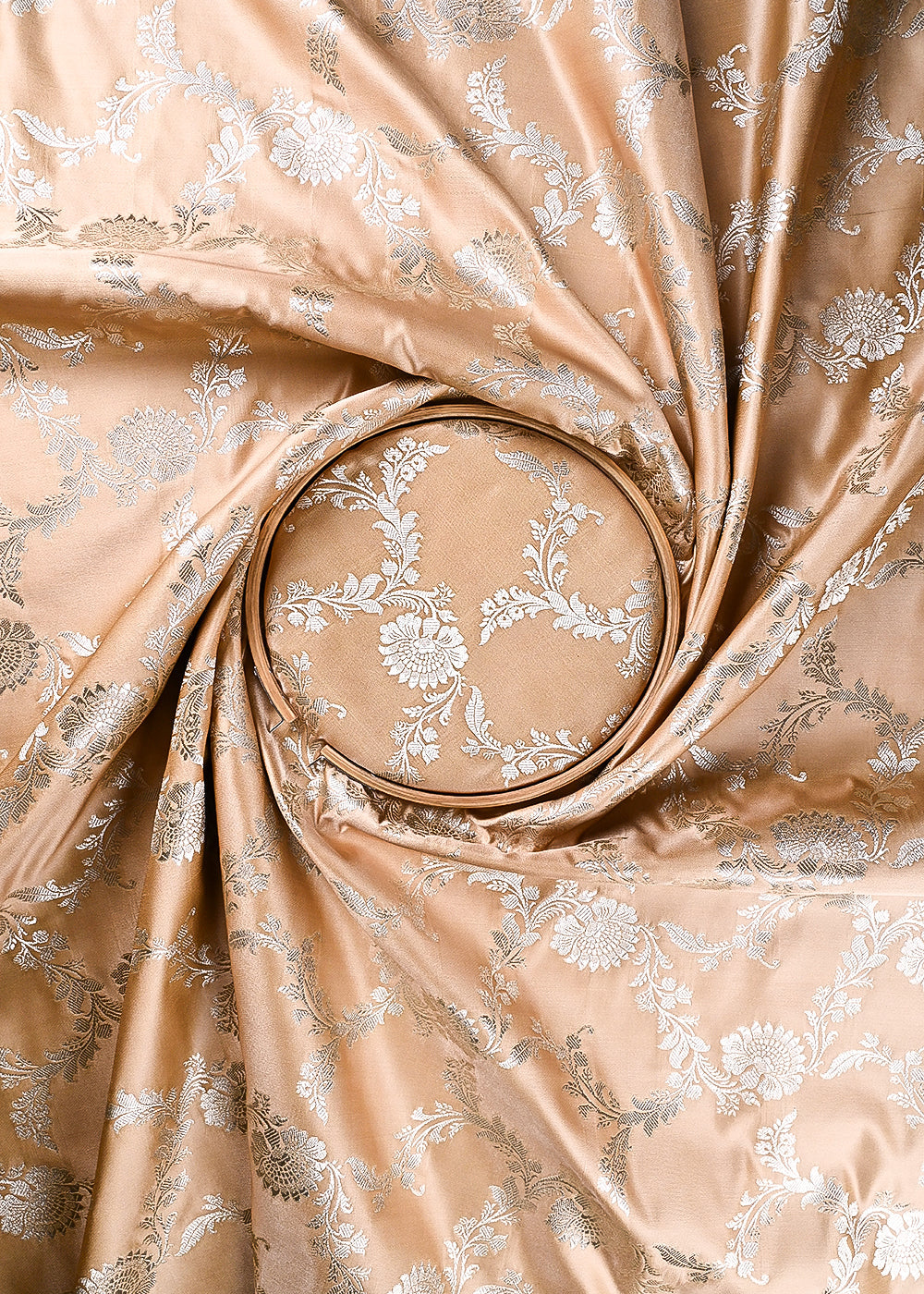 Golden Banarasi Brocade Fabric With All Over Thread And Zari Handloom 24443