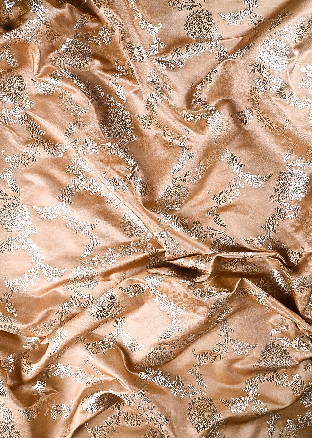 Golden Banarasi Brocade Fabric With All Over Thread And Zari Handloom 24443