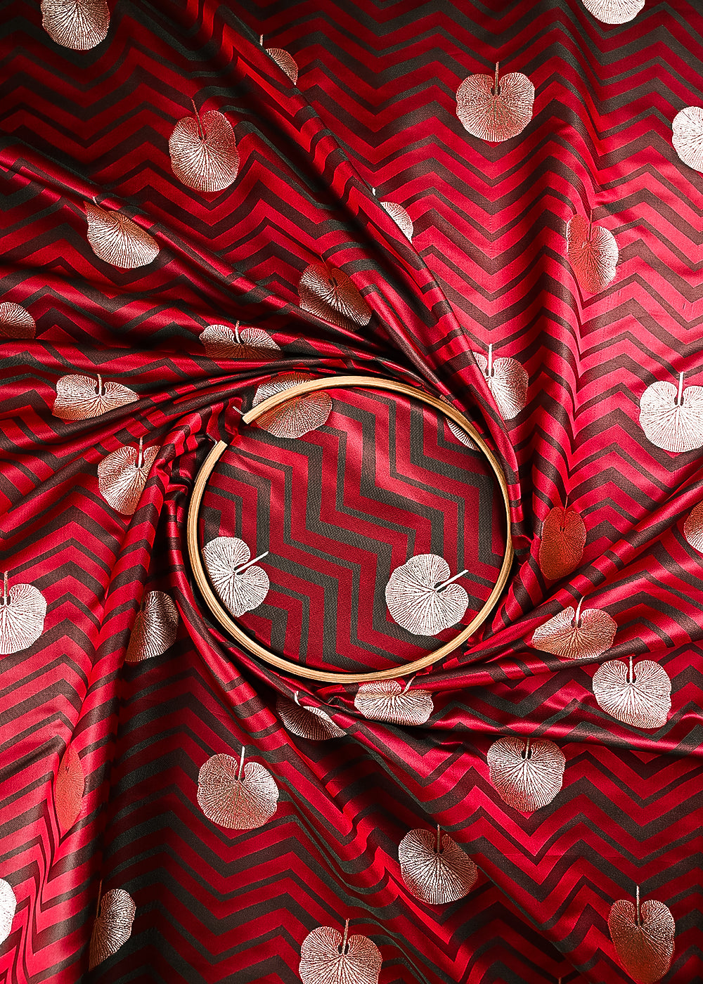 Red Banarasi Brocade Fabric With All Over Zari Handloom 24447