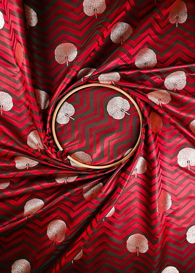 Red Banarasi Brocade Fabric With All Over Zari Handloom 24447