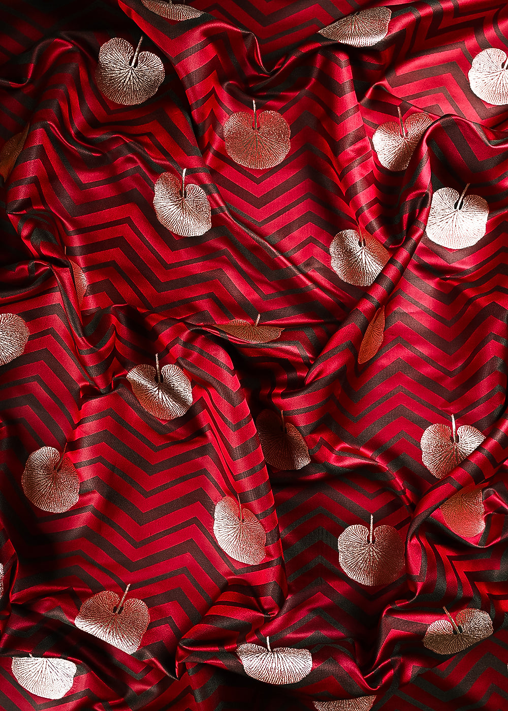 Red Banarasi Brocade Fabric With All Over Zari Handloom 24447