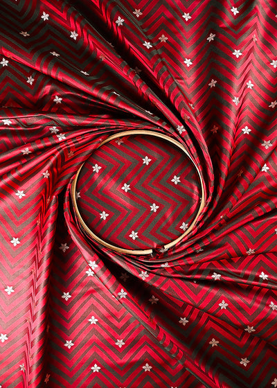 Red Banarasi Brocade Fabric With All Over Zari Handloom 24448