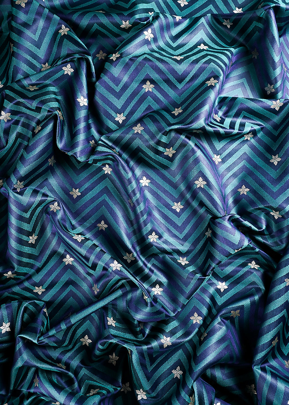 Peacock Blue Banarasi Brocade Fabric With All Over Zari Handloom 24449