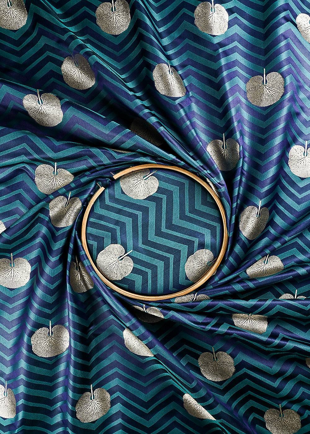 Peacock Blue Banarasi Brocade Fabric With All Over Zari Handloom 24450