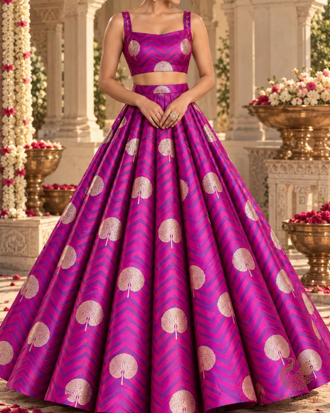 Violet Banarasi Brocade Fabric With All Over Zari Handloom 24456