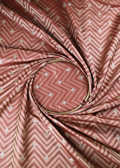 Rust Banarasi Brocade Fabric With All Over Zari Handloom 24454