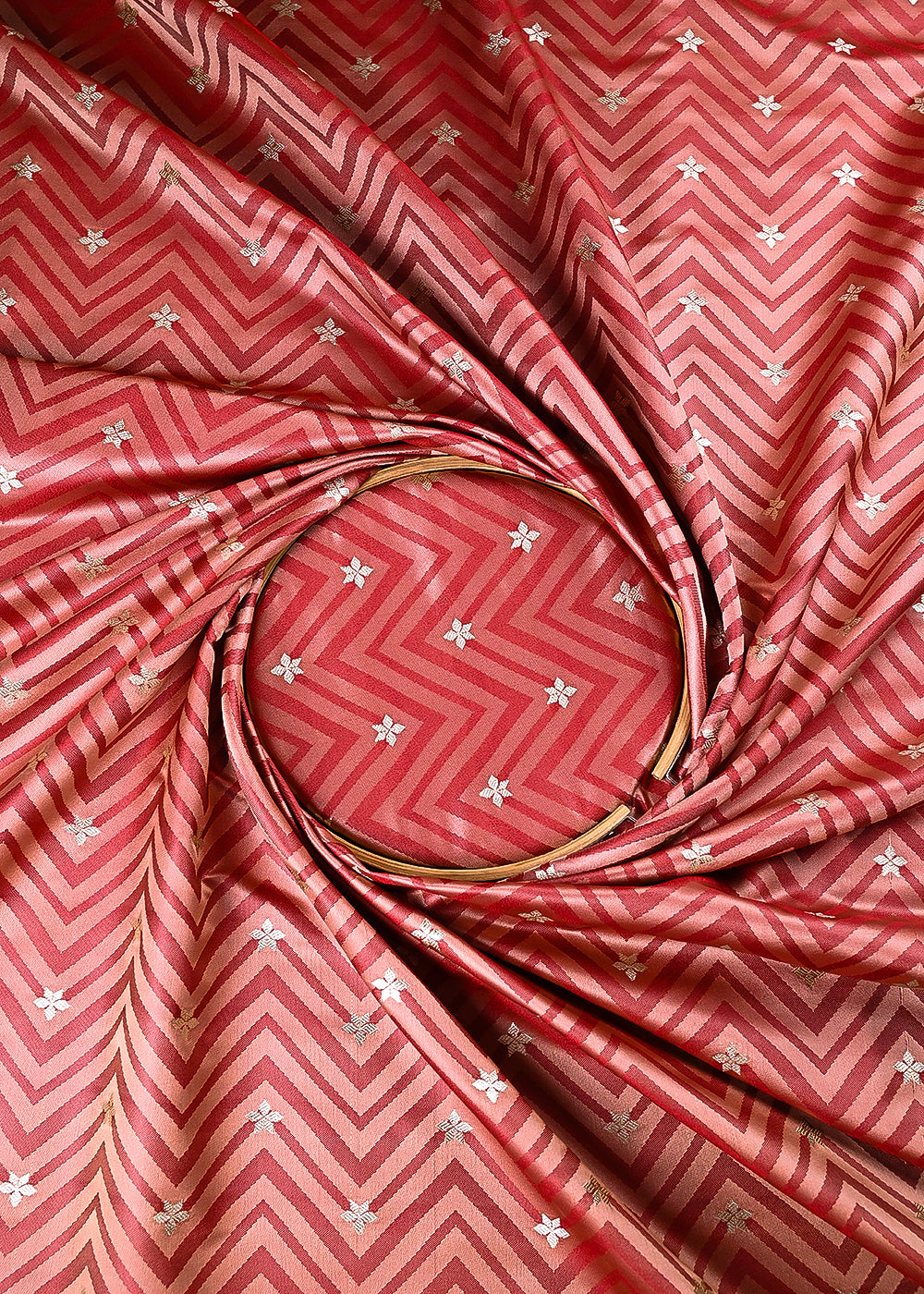 Rust Banarasi Brocade Fabric With All Over Zari Handloom 24454