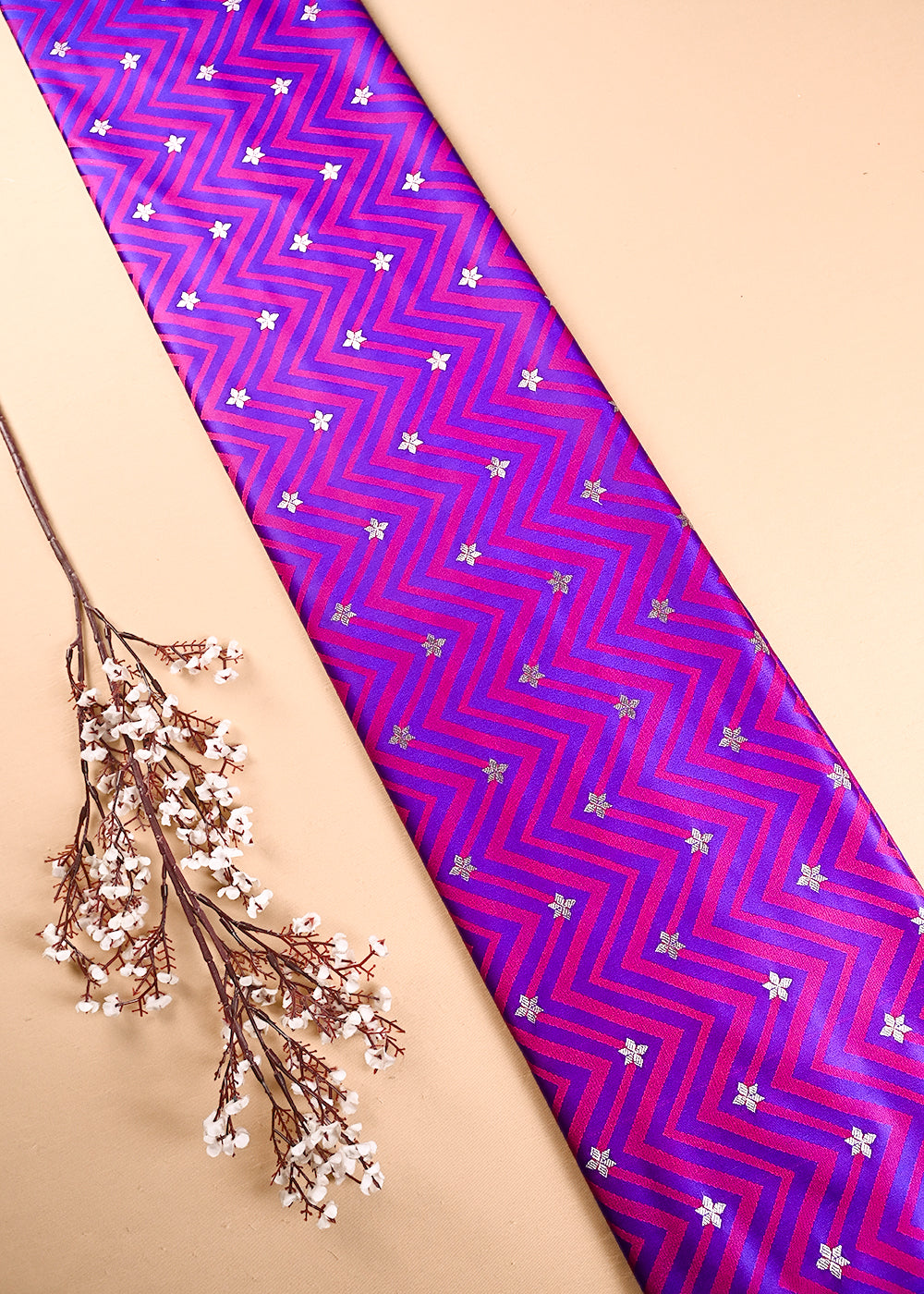 Violet Banarasi Brocade Fabric With All Over Zari Handloom 24455