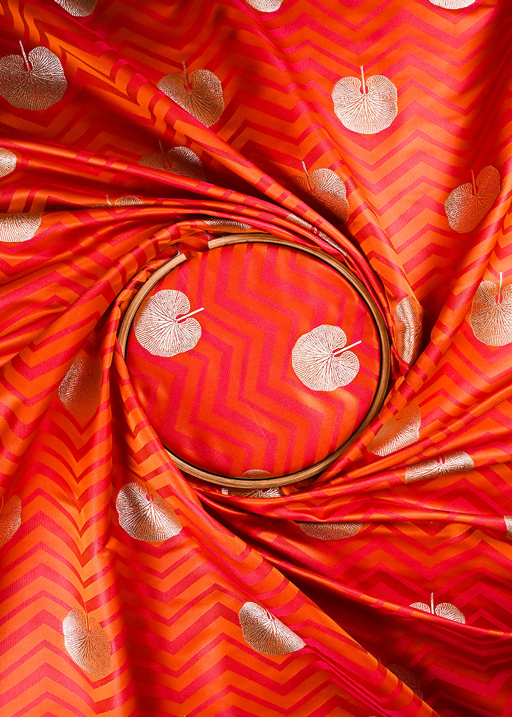 Orange Banarasi Brocade Fabric With All Over Zari Handloom 24458