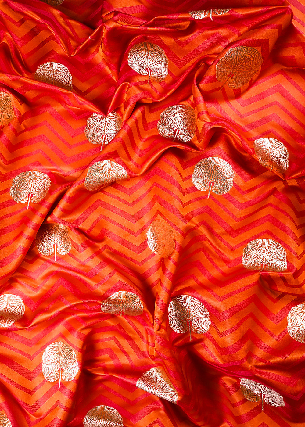 Orange Banarasi Brocade Fabric With All Over Zari Handloom 24458