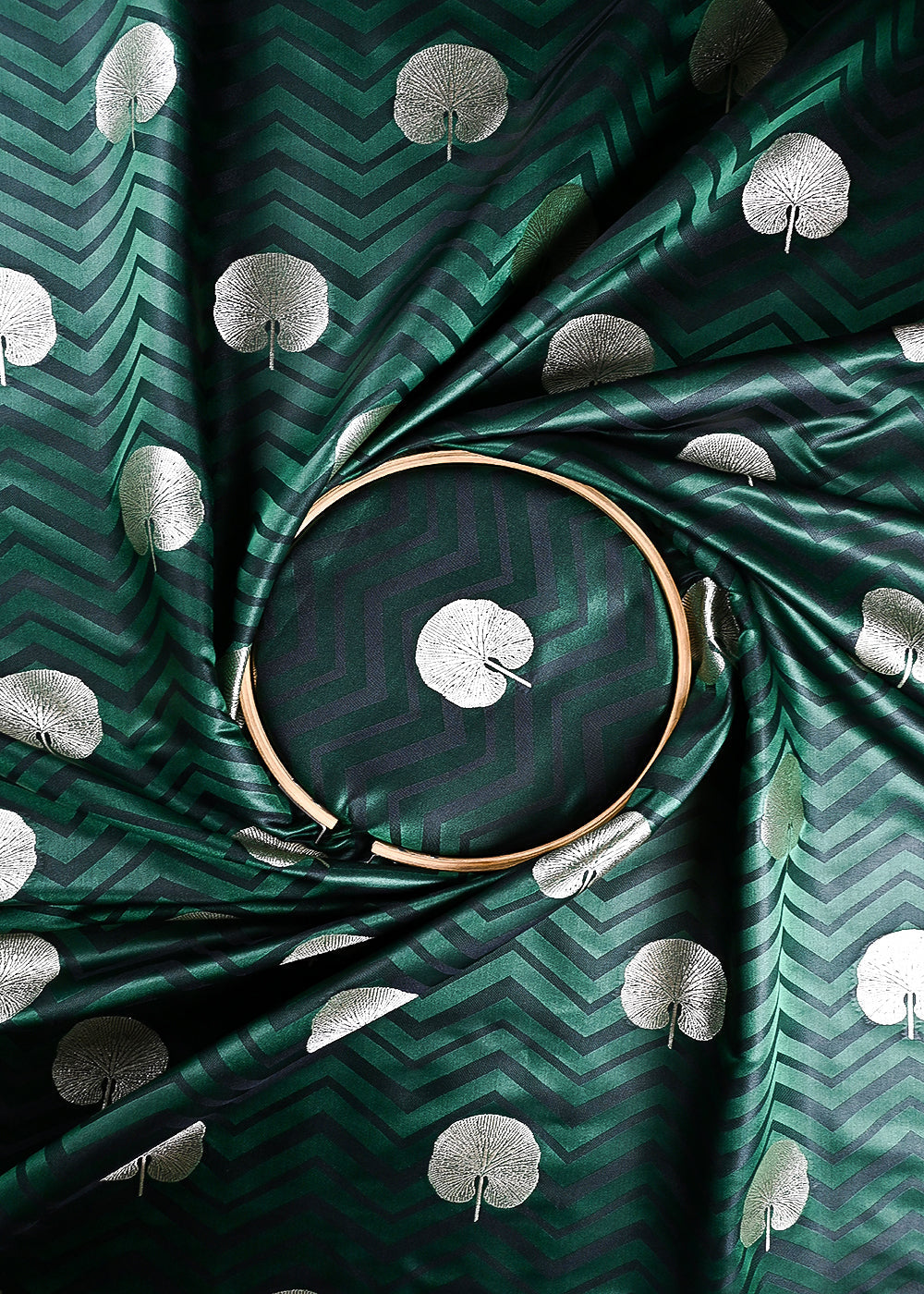 Bottle Green Banarasi Brocade Fabric With All Over Zari Handloom 24459