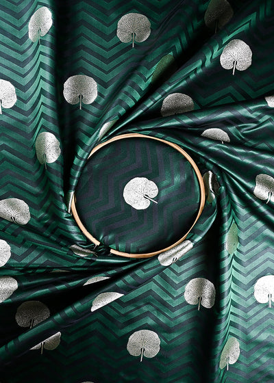 Bottle Green Banarasi Brocade Fabric With All Over Zari Handloom 24459