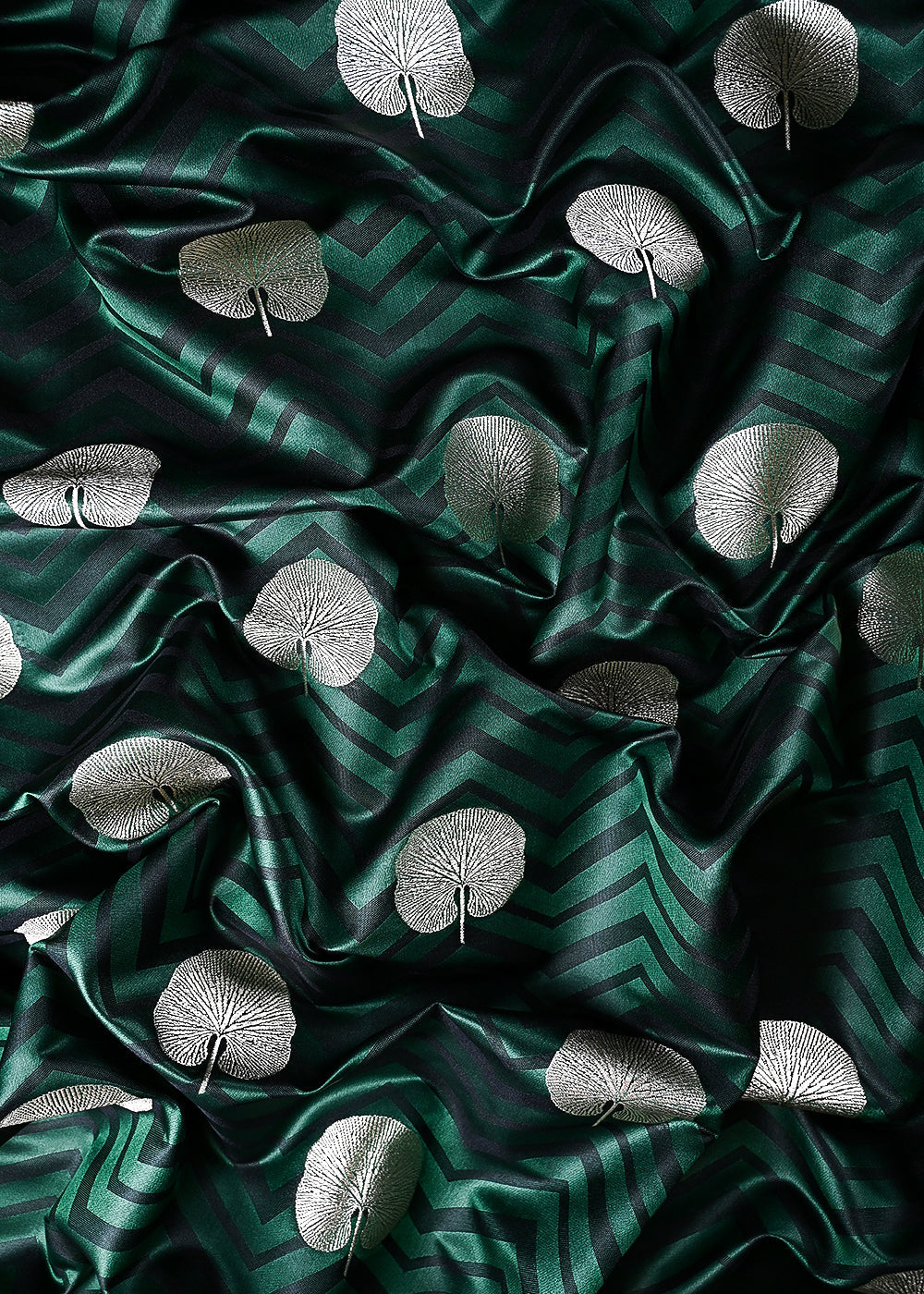 Bottle Green Banarasi Brocade Fabric With All Over Zari Handloom 24459