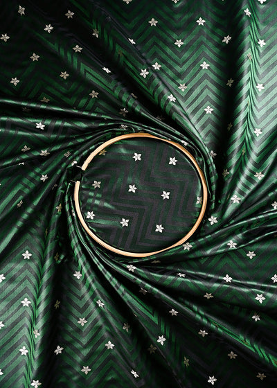 Bottle Green Banarasi Brocade Fabric With All Over Zari Handloom 24460