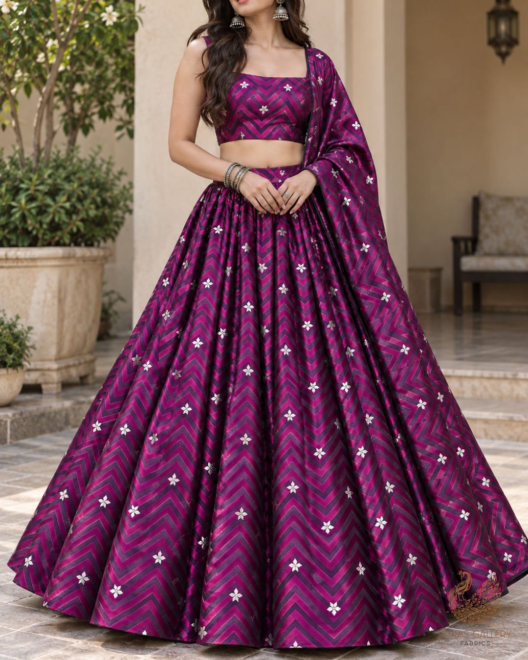Purple Banarasi Brocade Fabric With All Over Zari Handloom 24461