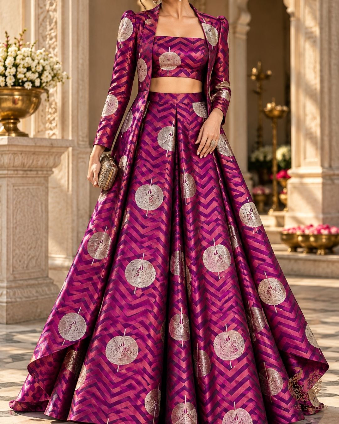 Purple Banarasi Brocade Fabric With All Over Zari Handloom 24462