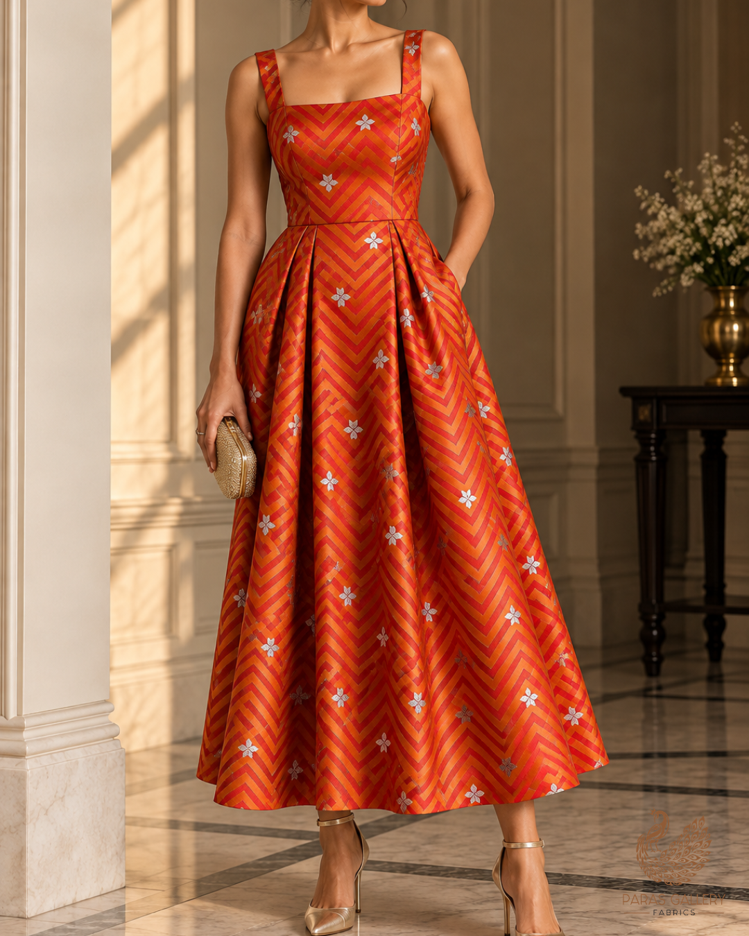 Mustard Banarasi Brocade Fabric With All Over Zari Handloom 24464