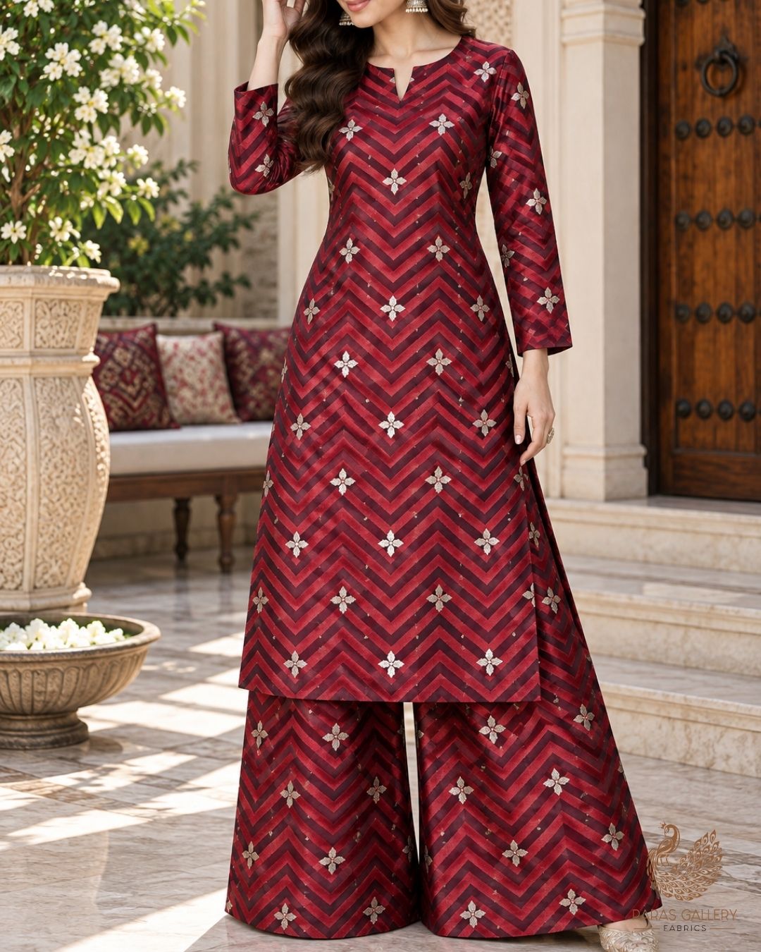 Maroon Banarasi Brocade Fabric With All Over Zari Handloom 24465